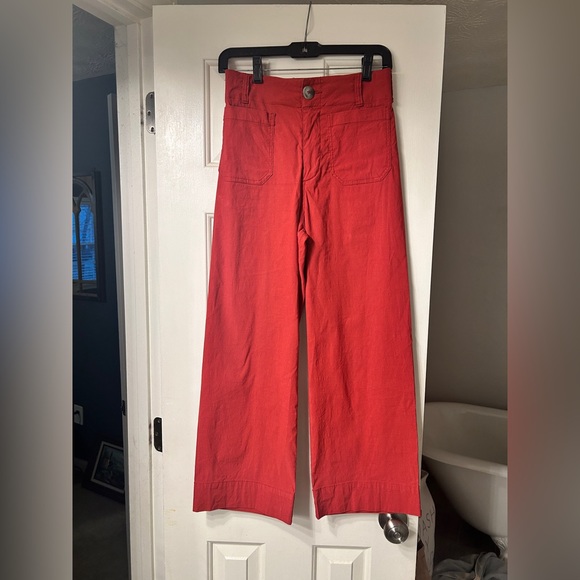 By Anthropologie Rust Red Colette Wide Leg Linen Blend Pants Size 26 - Picture 4 of 9